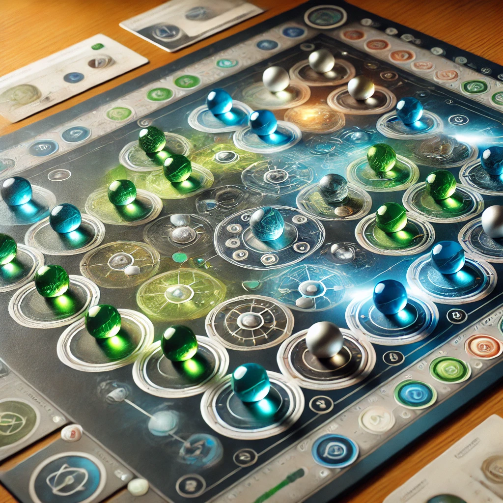 Mid-game board state with arrows indicating possible moves, highlighting the strategic choices players face